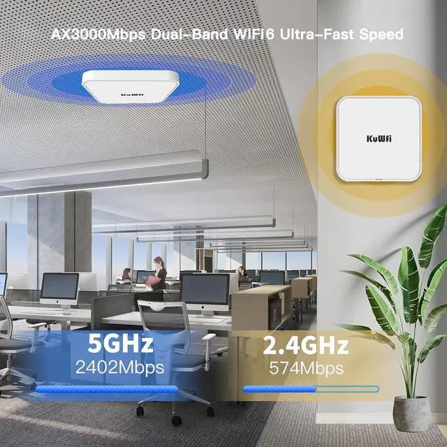 Alt view image 2 of 7 - KuWFi WiFi 6 AX3000 Ceiling Mount Access Point, Long Range Ceiling Mounted WiFi 6 Wireless Access Point Dual Band POE Access Point 2x2 MU-MIMO | Seamless Roaming | Cloud Managed
