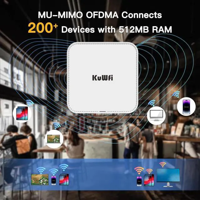 Alt view image 3 of 7 - KuWFi WiFi 6 AX3000 Ceiling Mount Access Point, Long Range Ceiling Mounted WiFi 6 Wireless Access Point Dual Band POE Access Point 2x2 MU-MIMO | Seamless Roaming | Cloud Managed