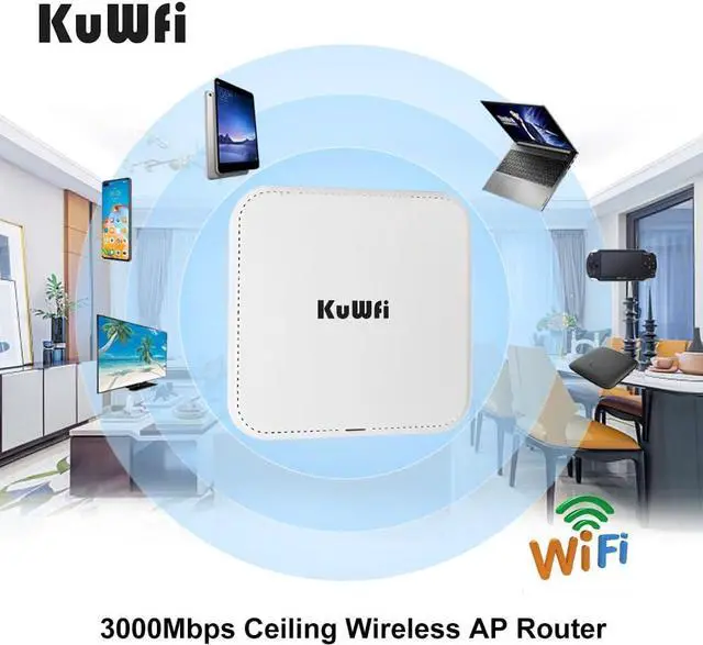 Alt view image 6 of 7 - KuWFi WiFi 6 AX3000 Ceiling Mount Access Point, Long Range Ceiling Mounted WiFi 6 Wireless Access Point Dual Band POE Access Point 2x2 MU-MIMO | Seamless Roaming | Cloud Managed