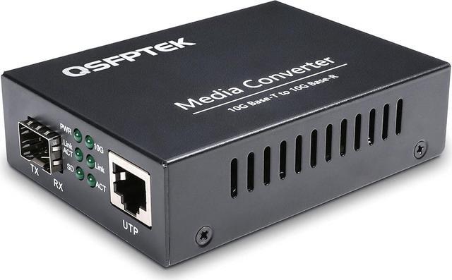 QINIYEK 10G Ethernet Media Converter, 1x 100M/1G/2.5G/5G/10GBase-T RJ45 To 1x 10GBase-X SFP+ Slot, Supports 10G SR/LR/10G-T Module,10G Fiber Ethernet To Copper UTP Media Converter