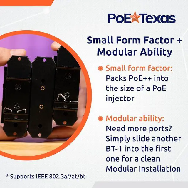 Alt view image 3 of 7 - PoE Texas 6-Port 2.5 Gigabit PoE++ Injector with 90W Per Port, Up to 328 Ft - 10/100/1000/2500Mbps Wall Mount or DIN Rail Mount 802.3af/at/bt PoE Injector - Includes 48 Volt 480 Watt Power Supply