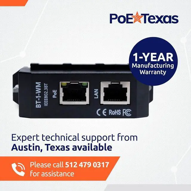 Alt view image 7 of 7 - PoE Texas 6-Port 2.5 Gigabit PoE++ Injector with 90W Per Port, Up to 328 Ft - 10/100/1000/2500Mbps Wall Mount or DIN Rail Mount 802.3af/at/bt PoE Injector - Includes 48 Volt 480 Watt Power Supply