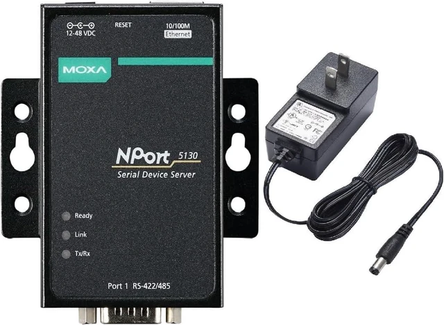 Main image of Moxa NPort 5130 with Adapter - 1 Port Device Server, US Plug, 10/100M Ethernet, RS422/485, DB9 Male, 12-48VDC, 0 to 55°C (Adapter Included)