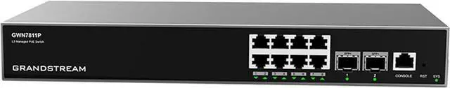 Main image of GRANDSTREAM GWN7811P Managed Layer Switch (Layer) 3. Ports: 8X GbE RJ45 PoE 802.3 AF/at, 30W per Port, 2X SFP+, Fanless Brand, PRO0457860