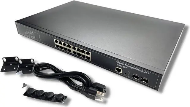 Main image of 16-Port Rackmount Managed Network Switch - Layer 2 PoE+ Managed Switch (IEEE 802.3at) - 350W Gigabit 1 Gig Power Over Ethernet for Intelligent Buildings - Smart Support, IGMP, VLAN, QoS, DHCP