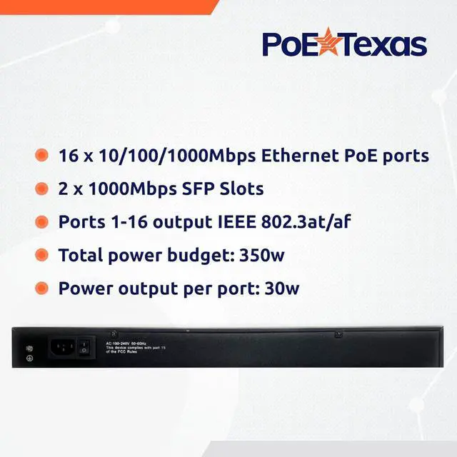 Alt view image 3 of 6 - 16-Port Rackmount Managed Network Switch - Layer 2 PoE+ Managed Switch (IEEE 802.3at) - 350W Gigabit 1 Gig Power Over Ethernet for Intelligent Buildings - Smart Support, IGMP, VLAN, QoS, DHCP