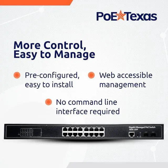 Alt view image 4 of 6 - 16-Port Rackmount Managed Network Switch - Layer 2 PoE+ Managed Switch (IEEE 802.3at) - 350W Gigabit 1 Gig Power Over Ethernet for Intelligent Buildings - Smart Support, IGMP, VLAN, QoS, DHCP