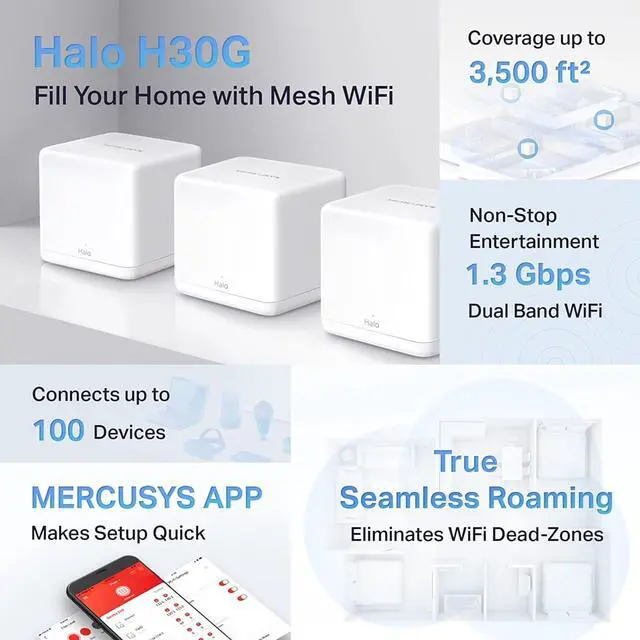 Alt view image 5 of 7 - WiFi Mercusys Mesh Ac1300 3 Kit