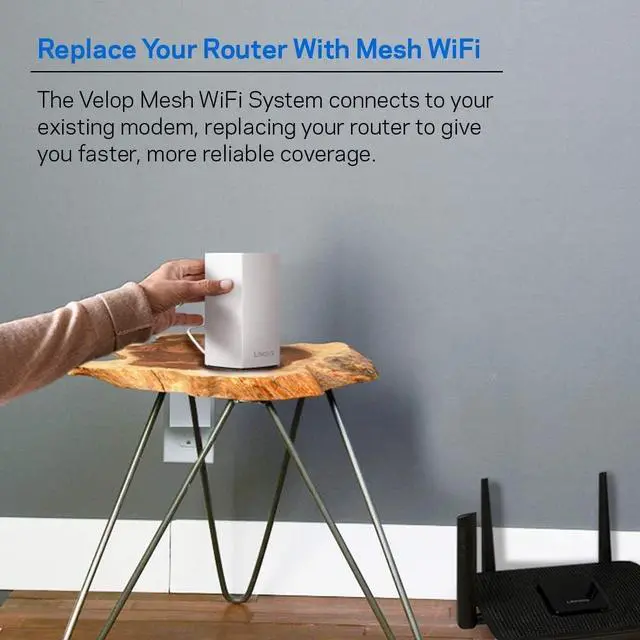Alt view image 3 of 6 - Linksys Velop Mesh Home WiFi System, 4,500 Sq. ft Coverage, 30+ Devices, Speeds up to (AC1300) 1.3Gbps - WHW0103