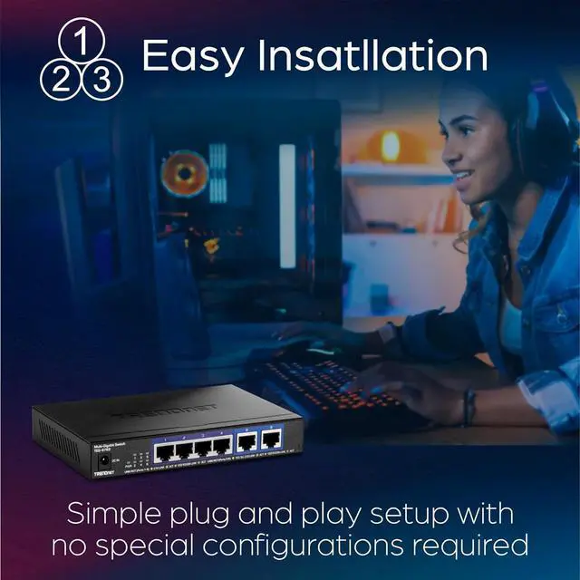 Alt view image 7 of 7 - TRENDnet 6-Port 10G Switch, 4 x 2.5G RJ-45 BASE-T Ports, 2 x 10G RJ-45 Ports, 60Gbps Switching Capacity, Wall Mountable, 10 Gigabit Network Connections, Lifetime Protection, Black, TEG-S762