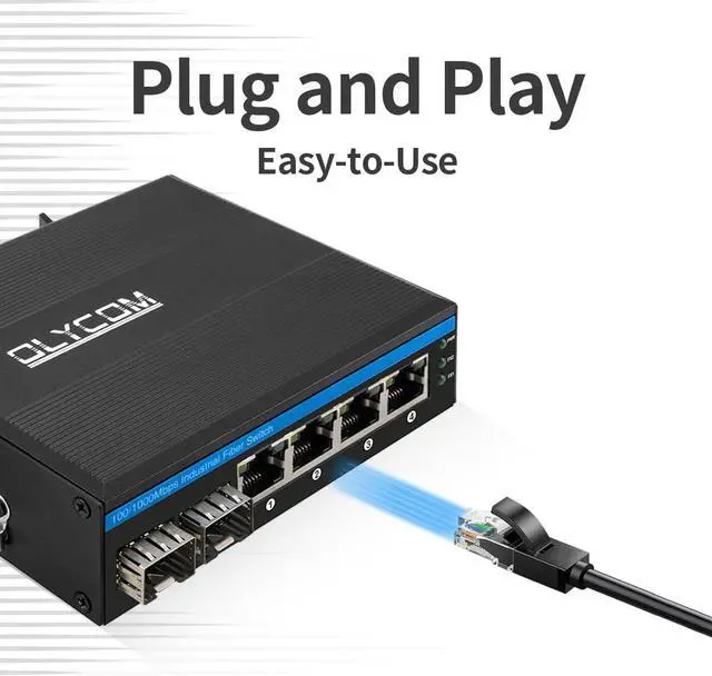 Alt view image 2 of 6 - 6-Port Hardened Industrial Gigabit PoE+ DIN-Rail Fiber Network Switch 4 x Gigabit PoE+ Ports 2 x 1.25G SFP Fiber Ports 120W for Outdoor Use