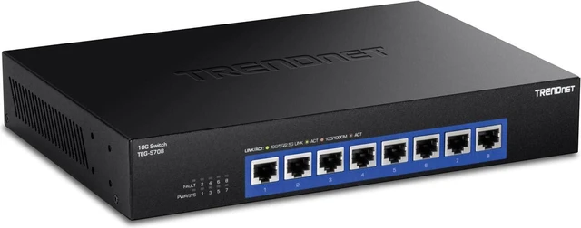 Main image of TRENDnet 8-Port 10G Switch, 8 x 10G RJ-45 Ports, 160Gbps Switching Capacity Rack mountable, 10 Gigabit Network Connections, Lifetime Protection, Black, TEG-S708