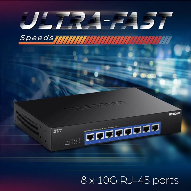 Alt view image 7 of 7 - TRENDnet 8-Port 10G Switch, 8 x 10G RJ-45 Ports, 160Gbps Switching Capacity Rack mountable, 10 Gigabit Network Connections, Lifetime Protection, Black, TEG-S708