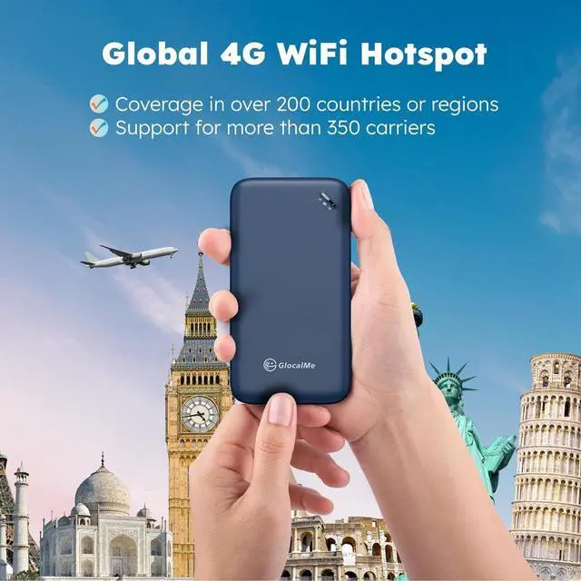Alt view image 2 of 6 - 4G LTE Portable WiFi Hotspot for Travel, Pocket WiFi Mobile Hotspot Device with Global 1.1GB Data, Available in 200+ Countries, No Contract or SIM Card Needed (Blue)