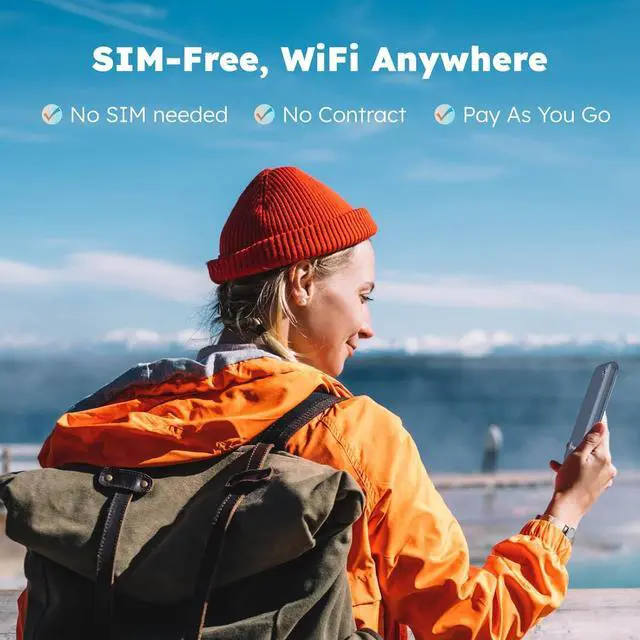 Alt view image 3 of 6 - 4G LTE Portable WiFi Hotspot for Travel, Pocket WiFi Mobile Hotspot Device with Global 1.1GB Data, Available in 200+ Countries, No Contract or SIM Card Needed (Blue)