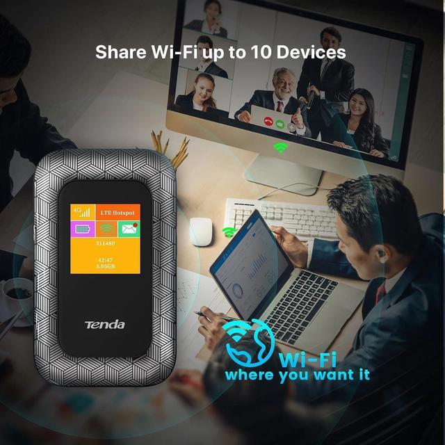 Alt view image 3 of 7 - Tenda 4G Mobile Hotspot - 4G LTE Cat4 150Mbps MiFi Device, Router with USB Charging & 2100mAh Battery, No Setup Required (4G185), Black