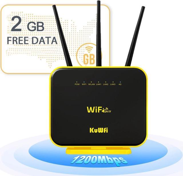 Main image of KuWFi Hotspot 4G LTE No SIM Card Router 1200Mbps Dual Band Gigabit WiFi External Antenna with US 2GB Data vSIM Router Offer high-Speed Data Plans to accommodate RV orRural No Contract Plug and Play