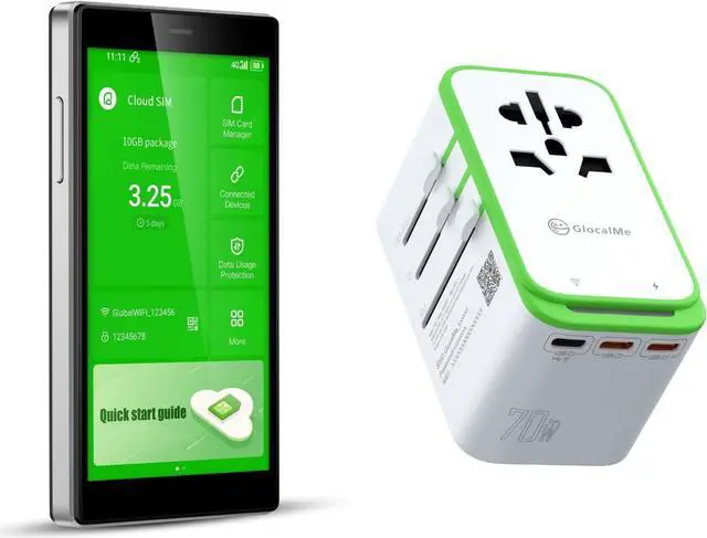 Main image of GlocalMe G4 Pro 4G LTE Mobile Hotspot Device and RoamPlug Universal Travel Adapter with 4G WiFi Mobile Hotspot, All-in-One International Power Plug Adaptor, 4 USB Ports and Max 70W Output for US EU UK