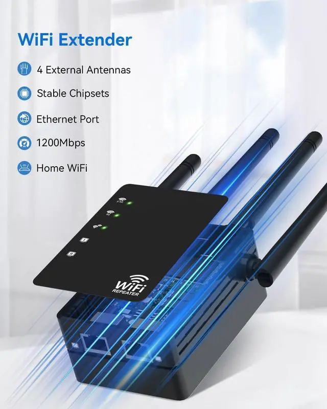 Alt view image 7 of 7 - WiFi Extender Signal Booster, Broad Coverage Up to 12880 Sq. ft and 105 Devices, WiFi Extender with 1200Mbps Dual Band 5GHz/2.4GHz, WiFi Booster with Ethernet Port, Internet Extender Booster