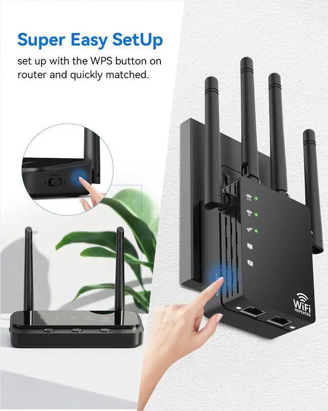 Alt view image 6 of 7 - WiFi Extender Signal Booster, Broad Coverage Up to 12880 Sq. ft and 105 Devices, WiFi Extender with 1200Mbps Dual Band 5GHz/2.4GHz, WiFi Booster with Ethernet Port, Internet Extender Booster