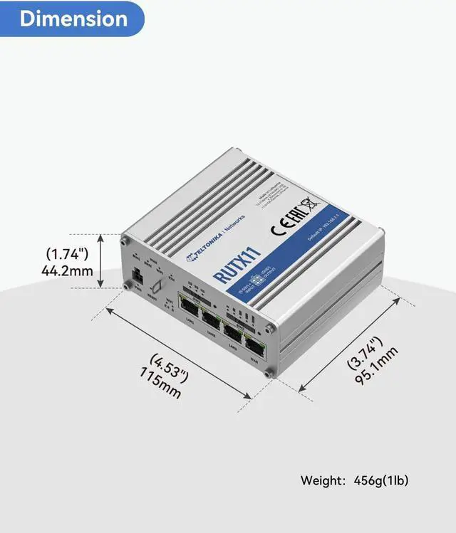 Alt view image 6 of 7 - Teltonika RUTX11100400 Model RUTX11 Industrial Cellular Router; 4G LTE CAT 6; Dual SIM; WI-FI and BT; Compatible with All US Operators