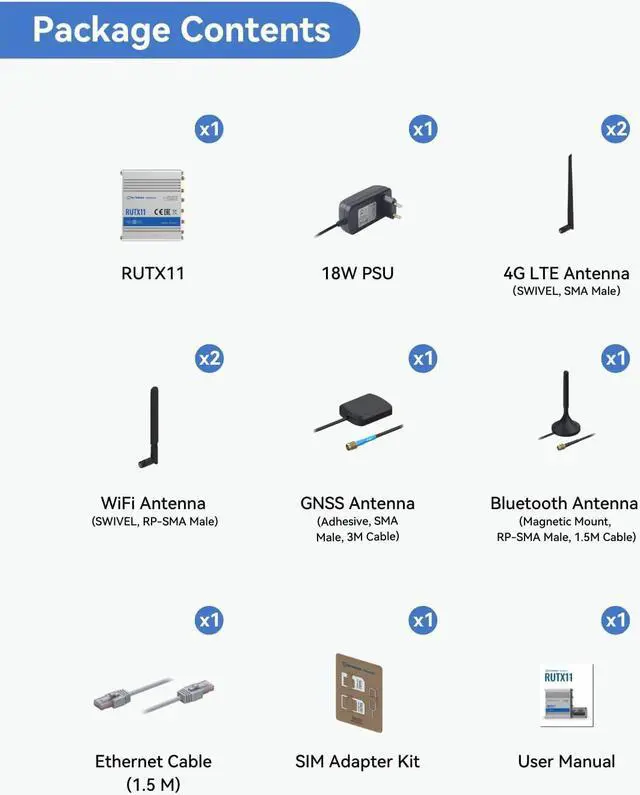 Alt view image 7 of 7 - Teltonika RUTX11100400 Model RUTX11 Industrial Cellular Router; 4G LTE CAT 6; Dual SIM; WI-FI and BT; Compatible with All US Operators