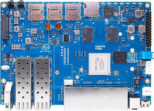 Alt view image 7 of 7 - Banana Pi BPI-R4 WiFi 7 Wireless Dual-Band WiFi Router Board OpenWRT, with MediaTek MT7988A (Filogic 880) SoC, Support 2X 10GbE SFP and 4X GbE Gigabit Ethernet for NAS Smart Home Gateway (Bundle3)
