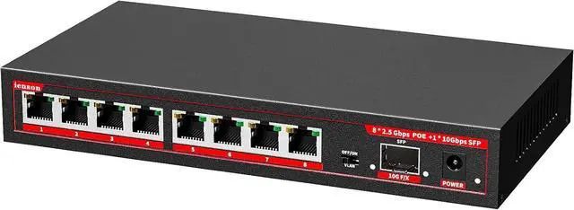 Main image of 9 Port 2.5G PoE Switch, 8 x 2.5G Base-T PoE Ports with 1 x 10G SFP, IEEE802.3af/at, 120W Unmanaged 2.5Gb Network Switch Compatible with 100/1000/2500Mbps for AP, PC/Metal/Fanless/Wall Mountable