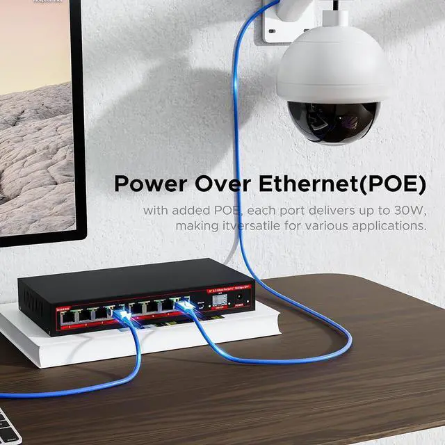 Alt view image 2 of 7 - 9 Port 2.5G PoE Switch, 8 x 2.5G Base-T PoE Ports with 1 x 10G SFP, IEEE802.3af/at, 120W Unmanaged 2.5Gb Network Switch Compatible with 100/1000/2500Mbps for AP, PC/Metal/Fanless/Wall Mountable