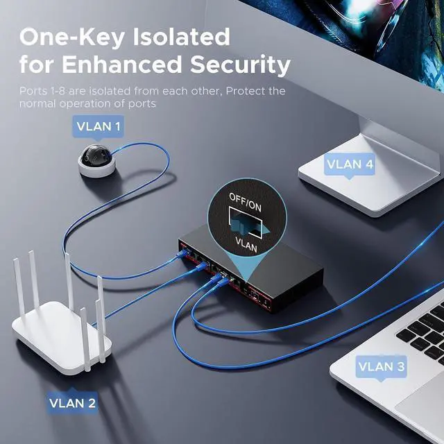 Alt view image 7 of 7 - 9 Port 2.5G PoE Switch, 8 x 2.5G Base-T PoE Ports with 1 x 10G SFP, IEEE802.3af/at, 120W Unmanaged 2.5Gb Network Switch Compatible with 100/1000/2500Mbps for AP, PC/Metal/Fanless/Wall Mountable