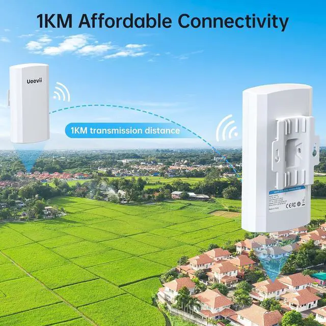 Alt view image 6 of 7 - Wireless Bridge with 2 Bracket,2.4G Point to Point Outdoor WiFi Bridge with 3281ft Working Distance,24V POE Power Supply, IP65 Waterproof Internet Bridge,2-Pack
