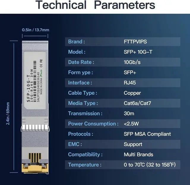 Alt view image 4 of 7 - 10PCS 10GBASE-T SFP+ RJ45 Copper Transceiver Module, Multi-Rate 1.25G/2.5G/5G/10G up to 30m - Compatible with TP-Link, Cisco SFP-10G-T-S, Ubiquiti UF-RJ45-10G, Netgear, Broadcom, Mikrotik and More