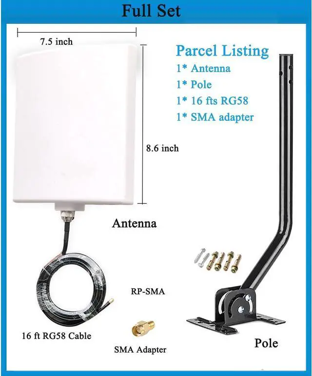 Alt view image 3 of 6 - Long Range WiFi Antennas Outdoor Full Kit 2.4GHz 5GHz External Panel Directional WiFi Antenna Extender for WiFi Router/Wireless Camera/WiFi Access Point, 5meter Cable, RP-SMA, SMA, Mounting Pole