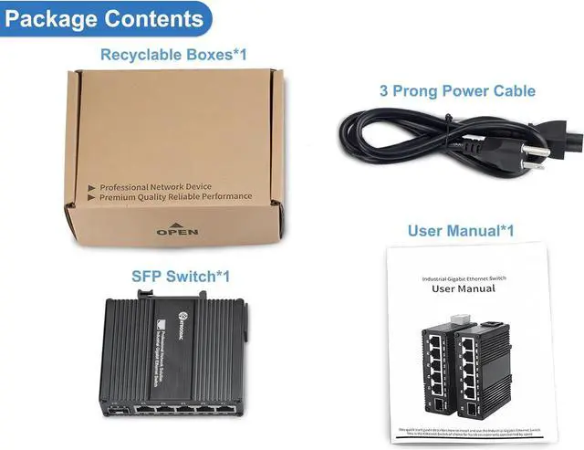 Alt view image 6 of 7 - Mini 6 Port Multi-Gigabit Unmanaged Ethernet Switch with 5 x 1.25G Base-T Ports and 1 x 1.25G SFP Slot Network Switch Compatible with 100/1000Mbps Metal Case Fiber Switch with Power Cord