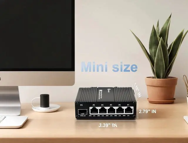 Alt view image 7 of 7 - Mini 6 Port Multi-Gigabit Unmanaged Ethernet Switch with 5 x 1.25G Base-T Ports and 1 x 1.25G SFP Slot Network Switch Compatible with 100/1000Mbps Metal Case Fiber Switch with Power Cord