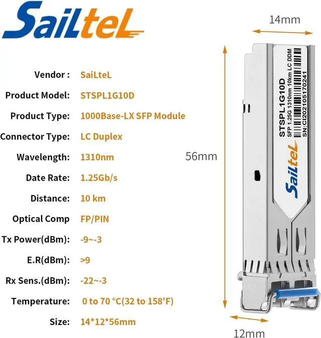 Alt view image 7 of 7 - 1.25 Gigabit Single Mode LC Duplex Transceiver,1000Base-LX Dual Fiber SFP Module,1310nm SMF, up to 10 km,DDMCompatible with Cisco, Ubiquiti, Mikrotik,Netgear, Dlink and More (10Pack)