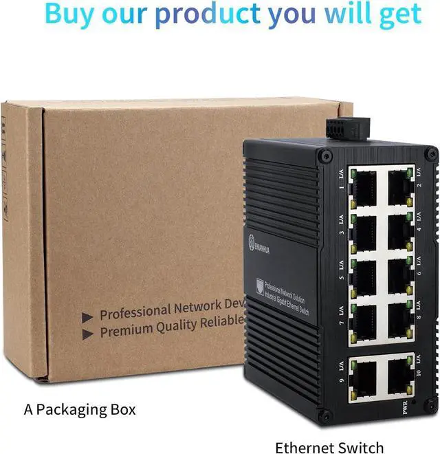 Alt view image 7 of 7 - 10-Port Gigabit Mini Unmanaged Ethernet Switch, 8 RJ45 Ports + 2 Gigabit Uplink Ports, Compatible with 10/100/1000Mbps, Din-Rail or Wall Mount, 20Gbps Backplane Bandwidth Traffic Optimization