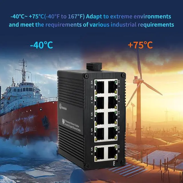 Alt view image 6 of 7 - 10-Port Gigabit Mini Unmanaged Ethernet Switch, 8 RJ45 Ports + 2 Gigabit Uplink Ports, Compatible with 10/100/1000Mbps, Din-Rail or Wall Mount, 20Gbps Backplane Bandwidth Traffic Optimization