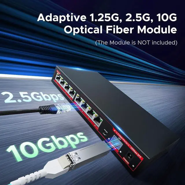 Alt view image 6 of 7 - 8 Port 2.5G Ethernet Switch with 1*10G SFP+ Slot, 9 Ports 2.5Gb Network Swithes and 1-10Gb Multi Speed, 60Gbps Switching Capacity, One Key VLAN| Plug & Play |Fanless |Metal |Wall Mount