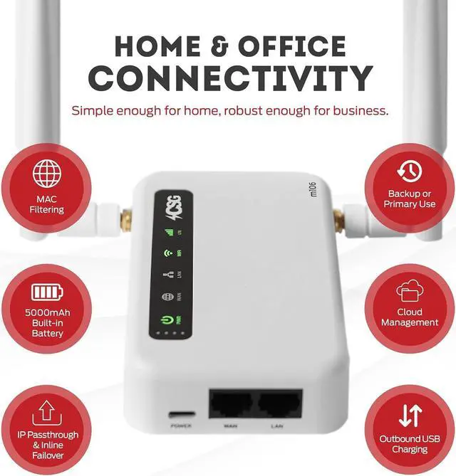 Alt view image 5 of 7 - CSG m106 LTE Cellular Gateway Business or Home Router, Verizon 4G LTE Network Compatible, Built-in Failover, 5,000 mAh Backup Battery for Travel, Lightweight Portable Design, RV Internet