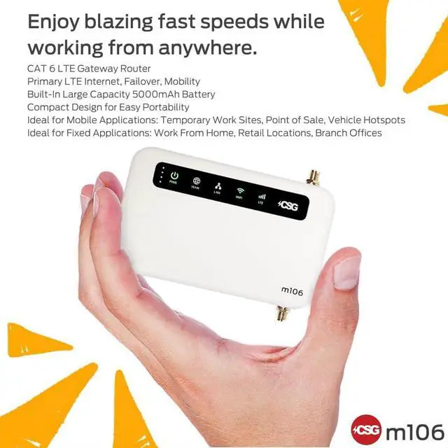 Alt view image 4 of 7 - CSG m106 LTE Cellular Gateway Business or Home Router, Verizon 4G LTE Network Compatible, Built-in Failover, 5,000 mAh Backup Battery for Travel, Lightweight Portable Design, RV Internet