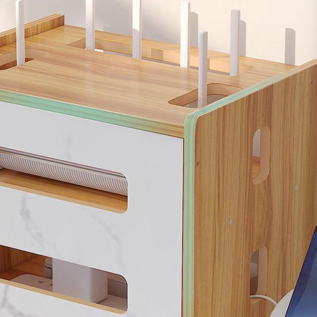 Alt view image 7 of 7 - Wooden WiFi Router Storage Box & Shelf - Modem & Cable Organizer - Power Strip Cable Management Hider - No Assembly Required