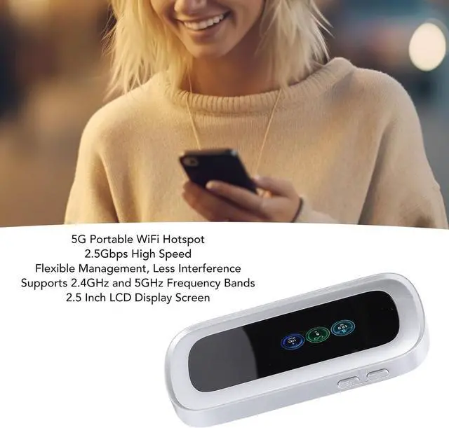 Alt view image 4 of 7 - 5G Mobile Hotspot Router, 2.5Gbps Portable Wi Fi Hotspot, 4400mAh International Hotspot with 2.5 Inch LCD Display, for Android 11 Laptop Smartphone PC