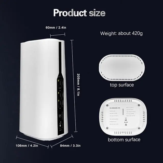 Alt view image 5 of 7 - 5G CPE Router with SIM Card Slot, 1800Mbps 4 Spatial Streams Dual Band Internet Router for UHD Streaming Videos and Online Games, Supports 64 Users, for Home Office (US Plug)