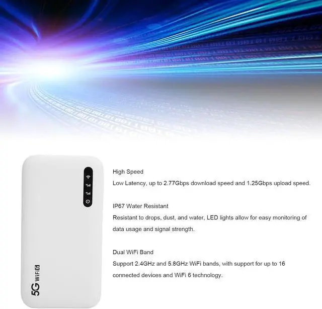 Alt view image 2 of 7 - 5G Wi Fi 6 Mobile Hotspot, 2.77Gbps High Speed Hotspot Router, 16 Devices Support, Portable 6100mAh Wi Fi Hotspot Router with SIM Card Slot for Phone Tablet