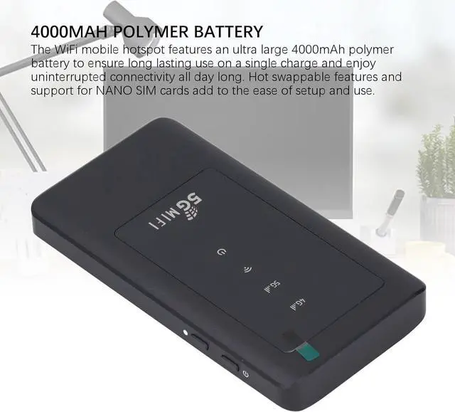 Alt view image 2 of 7 - Portable WiFi Hotspot, 5G WiFi6 2.77Gbps Mobile Router with Nano SIM Card Slot, for Travel Supports 16 Devices USB C Power, Black