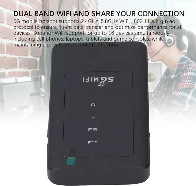 Alt view image 5 of 7 - 5G Mobile Hotspot - Unlocked Router with SIM Card Slot, 1.25Gbps Speed, International Coverage, Supports 16 Devices, Travel Router for Local & Global Use