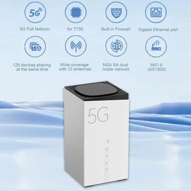 Alt view image 2 of 7 - 6 5G CPE Router with SIM Card Slot, 4x4MIMO Dual Band Cordless Unlocked Cellular Router with Intelligent APP Management 8 High Gain Antennas RJ11 Port 128 Devices Sharing (US)