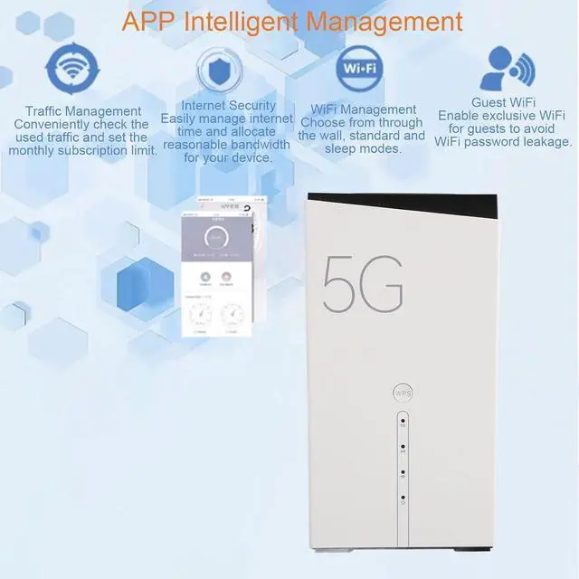 Alt view image 3 of 7 - 6 5G CPE Router with SIM Card Slot, 4x4MIMO Dual Band Cordless Unlocked Cellular Router with Intelligent APP Management 8 High Gain Antennas RJ11 Port 128 Devices Sharing (US)