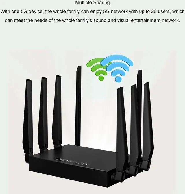 Alt view image 2 of 7 - Dpofirs 5G CPE 6 Router for Middle East, Asia, Africa, WiFi6 1000Mbps Gigabit Ethernet Network, 8 Antennas, Plug and Play with SIM Card Slot, Supports up to 20 Users, Black